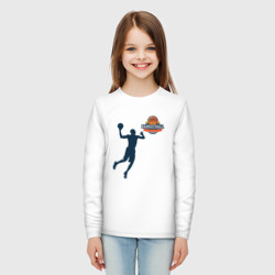 Лонгслив с принтом Игрок в баскетбол basketball для ребенка, вид на модели спереди №3. Цвет основы: белый