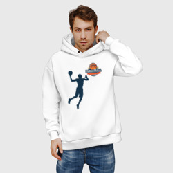 Худи с принтом Игрок в баскетбол basketball для мужчины, вид на модели спереди №2. Цвет основы: белый