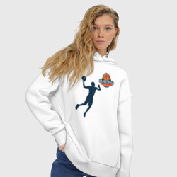 Худи с принтом Игрок в баскетбол basketball для женщины, вид на модели спереди №3. Цвет основы: белый