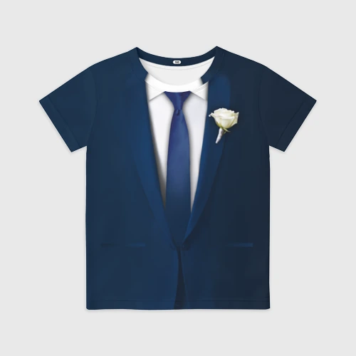 Детская футболка 3D с принтом Смокинг на свадьбу - мальчишник, вид спереди #2