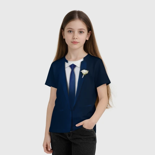 Детская футболка 3D с принтом Смокинг на свадьбу - мальчишник, фото на моделе #1