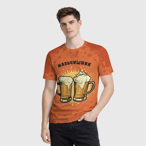 Мужская футболка 3D с принтом Мальчишник - пиво, фото на моделе #1