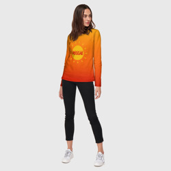 Лонгслив с принтом Orange sunshine reggae для женщины, вид на модели спереди №3. Цвет основы: белый