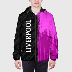 Куртка с принтом Liverpool pro football по-вертикали для мужчины, вид на модели спереди №3. Цвет основы: черный