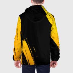 Куртка с принтом Juventus - gold gradient вертикально для мужчины, вид на модели сзади №2. Цвет основы: черный
