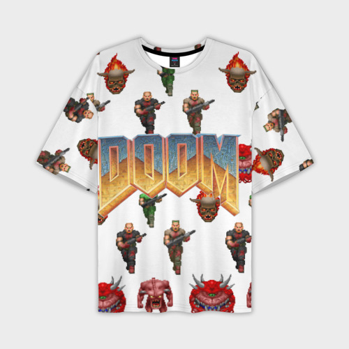 Мужская футболка оверсайз с принтом Doom 1993 паттерн, вид спереди №1