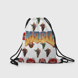 Рюкзак с принтом Doom 1993 паттерн для любого человека, вид сзади №1. Цвет основы: белый