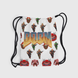 Рюкзак с принтом Doom 1993 паттерн для любого человека, вид спереди №5. Цвет основы: белый