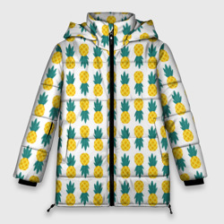 Ананасы - белый паттерн – Женская зимняя куртка Oversize с принтом купить
