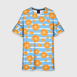 Дольки апельсинов - голубы полосы – Детское платье 3D с принтом купить