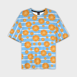 Дольки апельсинов - голубы полосы – Мужская футболка oversize 3D с принтом купить со скидкой в -50%