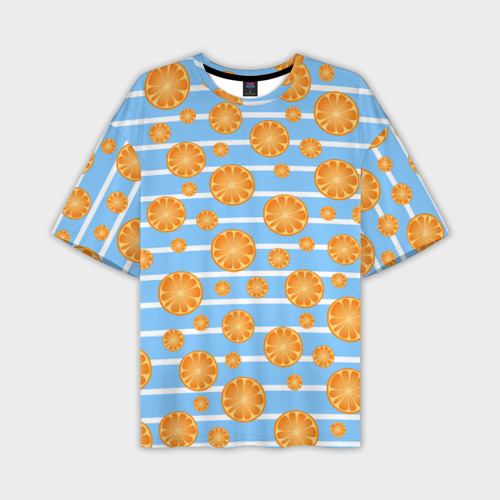Мужская футболка оверсайз с принтом Дольки апельсинов - голубы полосы, вид спереди №1