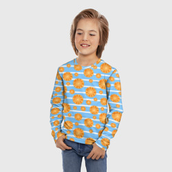 Лонгслив с принтом Дольки апельсинов - голубы полосы для ребенка, вид на модели спереди №2. Цвет основы: белый