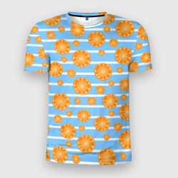 Дольки апельсинов - голубы полосы – Мужская футболка 3D Slim с принтом купить со скидкой в -9%