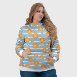 Толстовка с принтом Дольки апельсинов - голубы полосы для женщины, вид на модели спереди №4. Цвет основы: белый