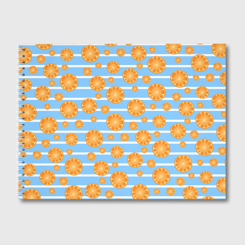 Альбом для рисования с принтом Дольки апельсинов - голубы полосы, вид спереди №1