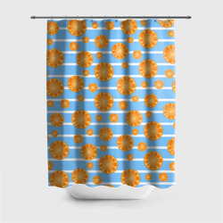 Дольки апельсинов - голубы полосы – Штора 3D для ванной с принтом купить