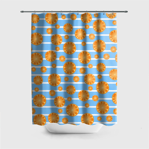 Штора для ванной с принтом Дольки апельсинов - голубы полосы, вид спереди №1