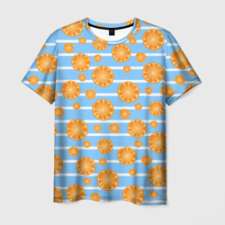 Дольки апельсинов - голубы полосы – Мужская футболка 3D с принтом купить со скидкой в -26%
