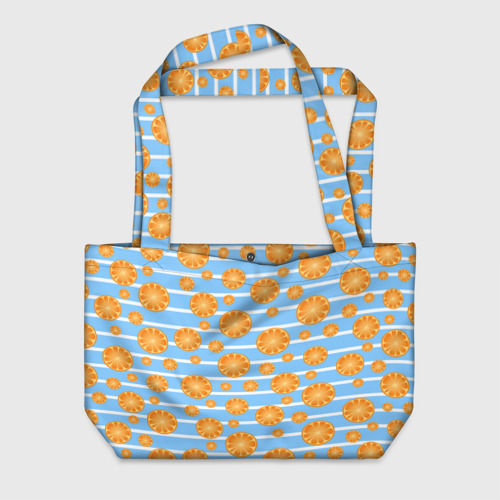 Пляжная сумка с принтом Дольки апельсинов - голубы полосы, вид спереди №1
