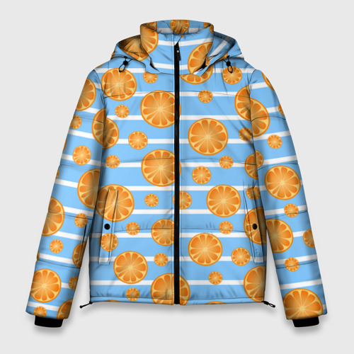 Мужская зимняя куртка с принтом Дольки апельсинов - голубы полосы, вид спереди №1