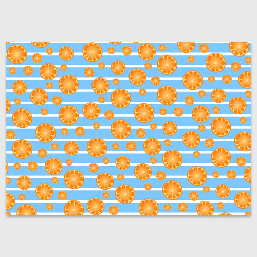 Поздравительная открытка с принтом Дольки апельсинов - голубы полосы, вид спереди №1