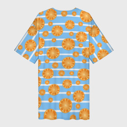 Платье с принтом Дольки апельсинов - голубы полосы для женщины, вид сзади №1. Цвет основы: белый