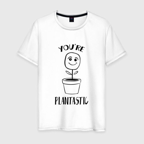 Мужская футболка из хлопка с принтом YOU'RE PLANTASTIC, вид спереди №1