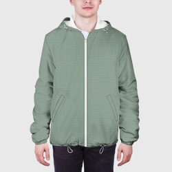 Куртка с принтом Светлый серо-зелёный текстурированный для мужчины, вид на модели спереди №3. Цвет основы: белый