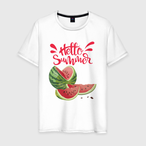 Мужская футболка из хлопка с принтом Watermelon summer, вид спереди №1