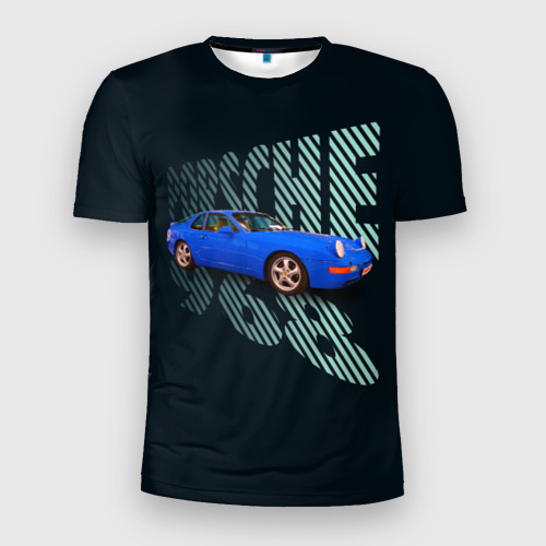 Мужская приталенная футболка с принтом Немецкая спортивная машина Porsche 968, вид спереди №1