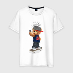 Плюшевый медвежонок скейтер делает селфи – Мужская футболка хлопок с принтом купить со скидкой в -20%