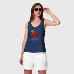 Майка с принтом Abstract red apple для женщины, вид на модели спереди №2. Цвет основы: темно-синий