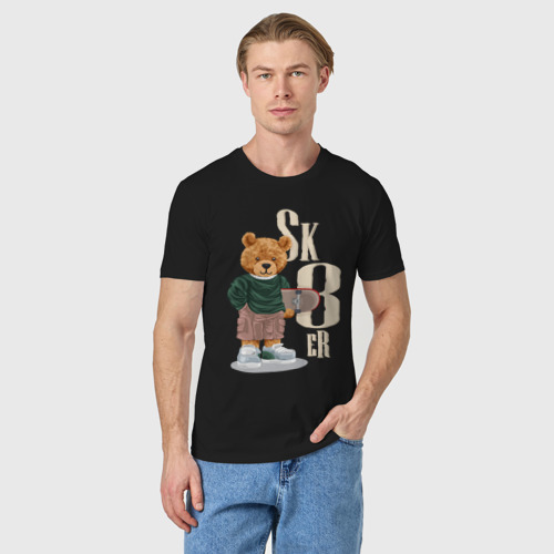 Мужская футболка хлопок с принтом Плюшевый мишка - скейтер, фото на моделе #1
