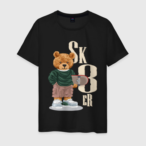 Мужская футболка хлопок с принтом Плюшевый мишка - скейтер, вид спереди #2