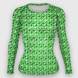 Белые плюсики на зелёном фоне – Женский рашгард 3D с принтом купить