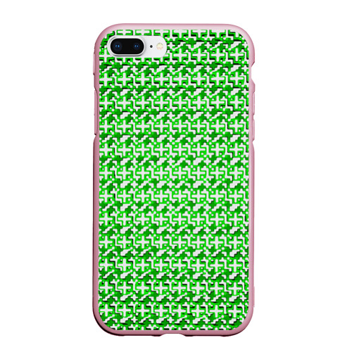 Чехол для iPhone 7/8 Plus матовый с принтом Белые плюсики на зелёном фоне, вид спереди №1