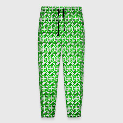 Мужские брюки 3D Белые плюсики на зелёном фоне