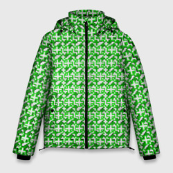 Белые плюсики на зелёном фоне – Мужская зимняя куртка 3D с принтом купить