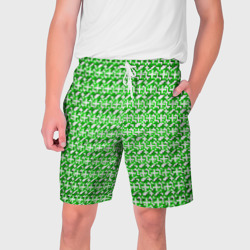 Белые плюсики на зелёном фоне – Мужские шорты 3D с принтом купить