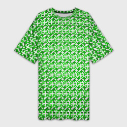 Белые плюсики на зелёном фоне – Платье-футболка 3D с принтом купить