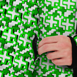 Куртка с принтом Белые плюсики на зелёном фоне для мужчины, вид на модели спереди №3. Цвет основы: черный