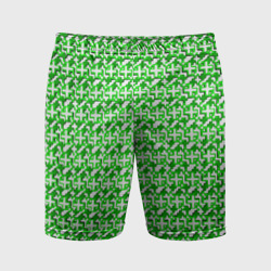 Белые плюсики на зелёном фоне – Мужские шорты спортивные с принтом купить