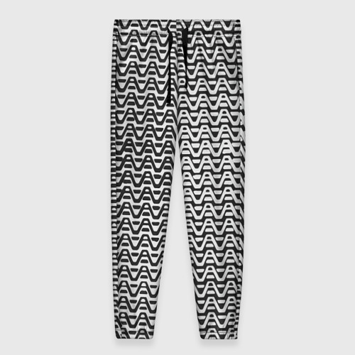 Женские брюки с принтом Чёрно-белые волнистые линии, вид спереди №1