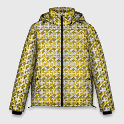 Белые плюсики на жёлтом фоне – Мужская зимняя куртка 3D с принтом купить