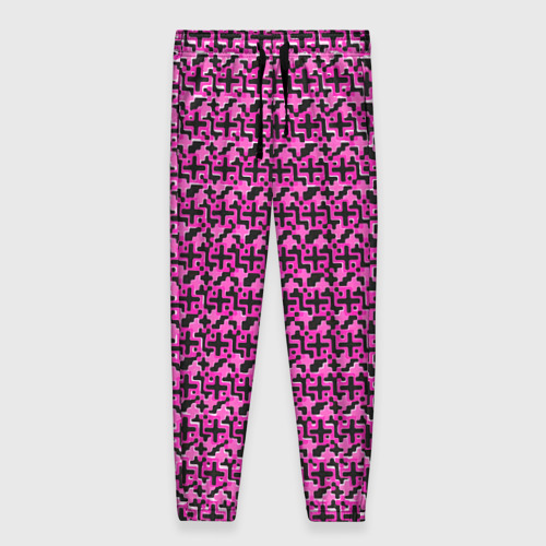 Женские брюки с принтом Чёрные плюсики на розовом фоне, вид спереди №1