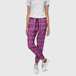 Чёрные плюсики на розовом фоне – Женские брюки 3D с принтом купить