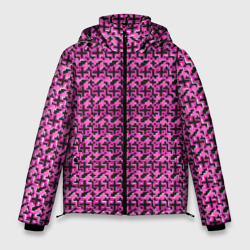 Чёрные плюсики на розовом фоне – Мужская зимняя куртка 3D с принтом купить