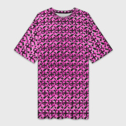 Чёрные плюсики на розовом фоне – Платье-футболка 3D с принтом купить
