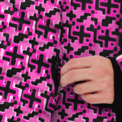 Куртка с принтом Чёрные плюсики на розовом фоне для мужчины, вид на модели спереди №3. Цвет основы: черный
